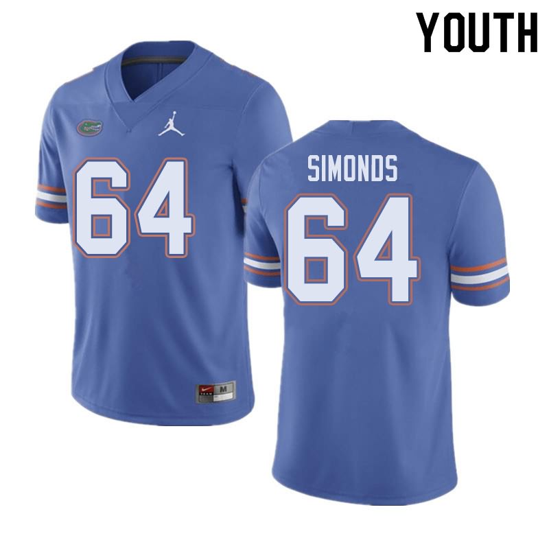 Youth NCAA Florida Gators Riley Simonds #64 Stitched Authentic Jordan Brand Blue College Football Jersey EBA1865RT